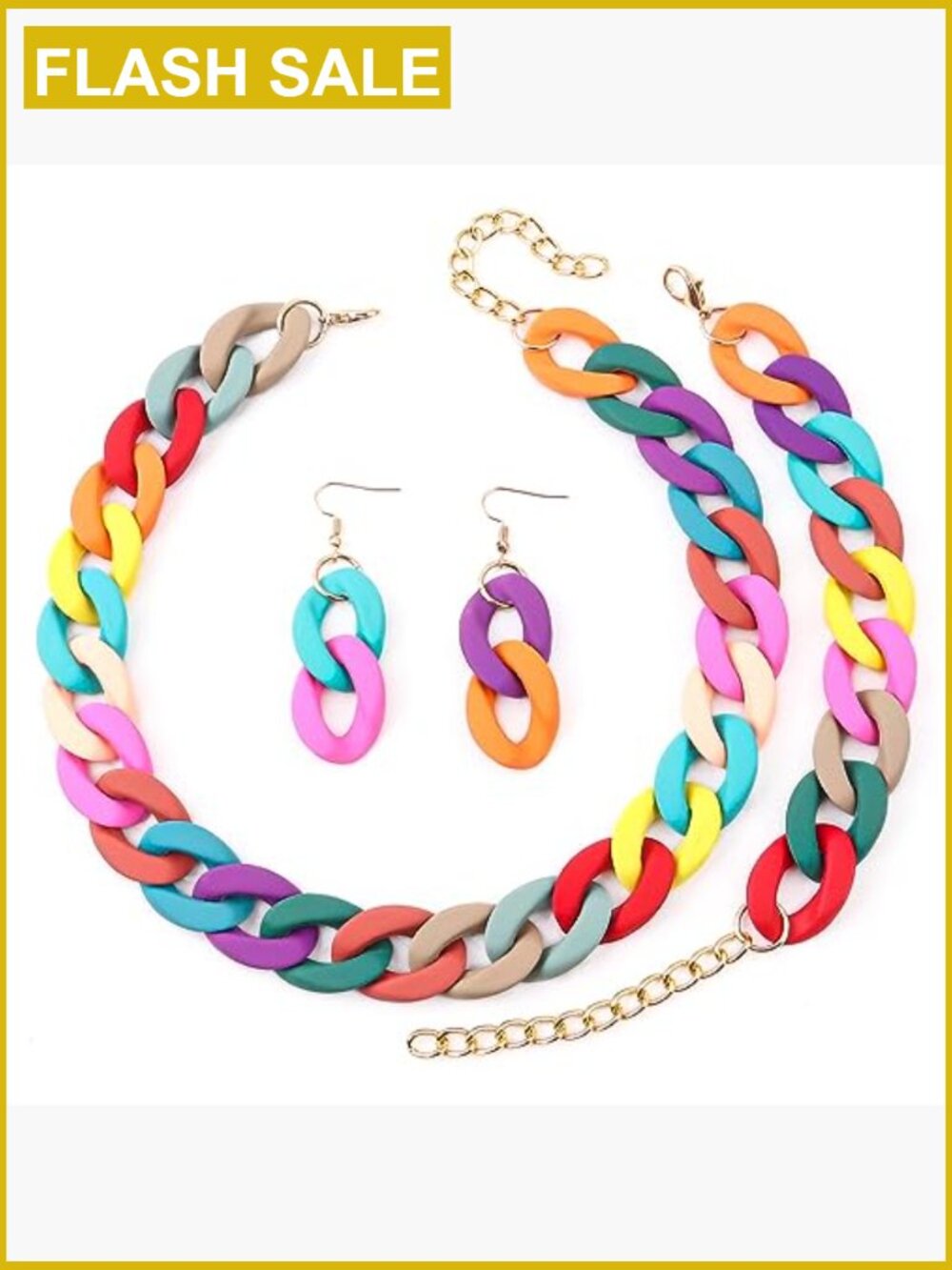 Chunky Acrylic Jewelry Set Necklace Bracelet Earrings Cuban Link Hip Hop - Picture 4 of 7
